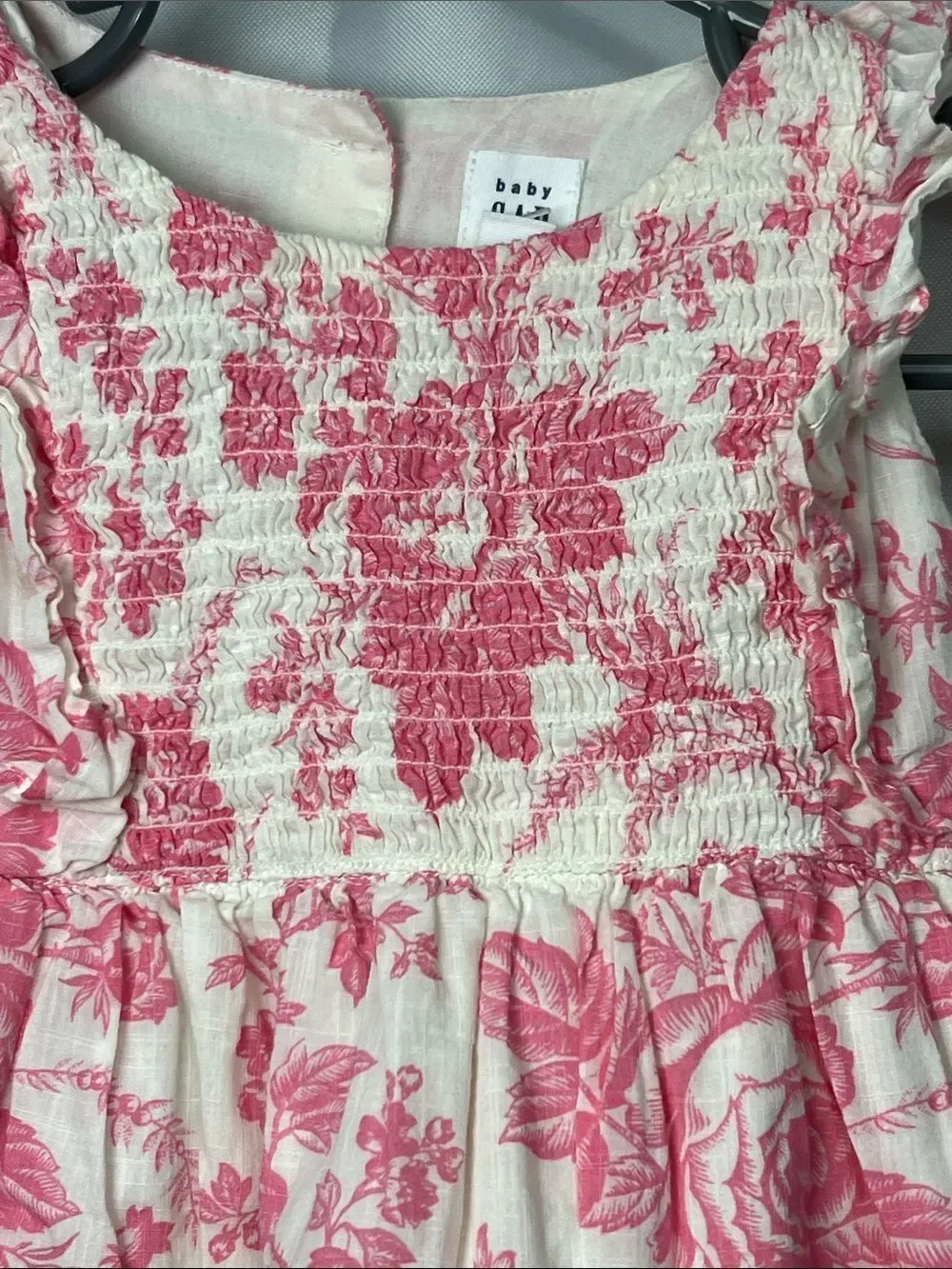 Baby GAP pink and white floral print smocked cotton dress 24 months